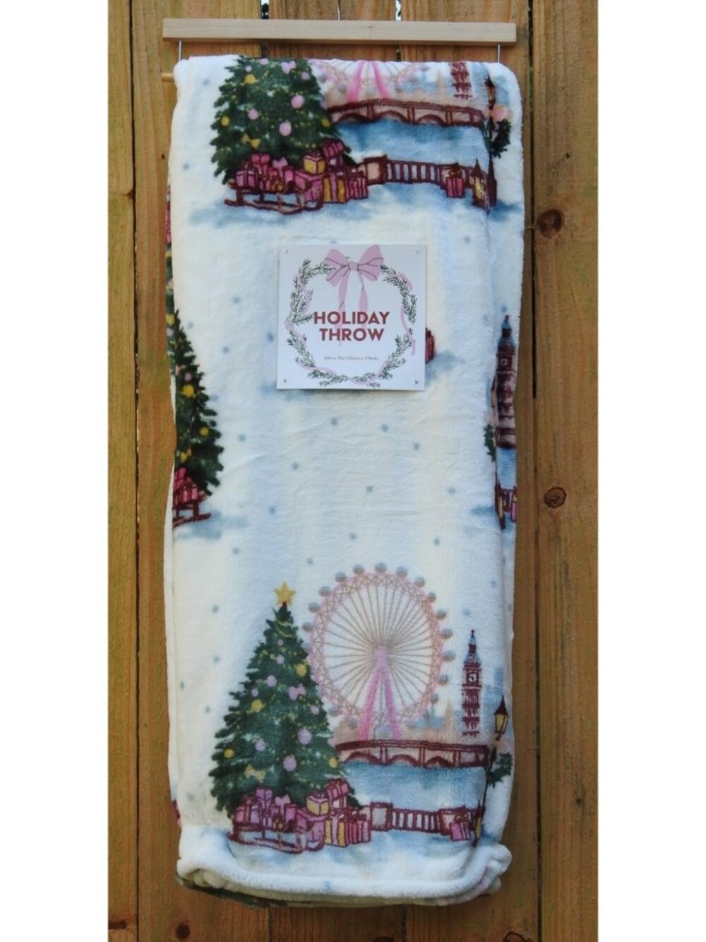 London Christmas Holiday Throw Blanket 60x70 Pink Big Ben London Eye Tree New